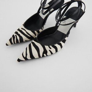 NWT Zara Zebra Strap Slingback Pumps/Heels